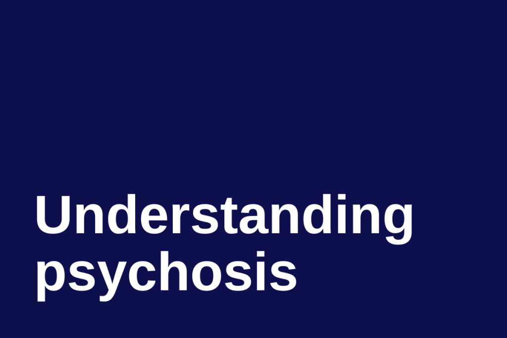 Graphic showing the words understanding psychosis. White text on a dark blue background.